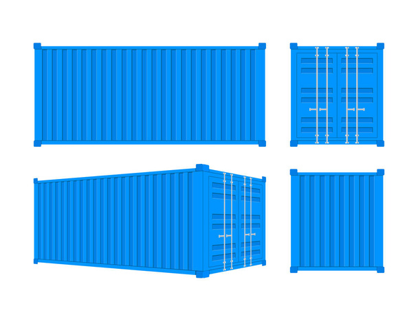 Εμπορευματοκιβώτιο Blue Shipping 20 και 40 πόδια. για Logistics και Μεταφορών. Εικονογράφηση διανύσματος. - Διάνυσμα, εικόνα
