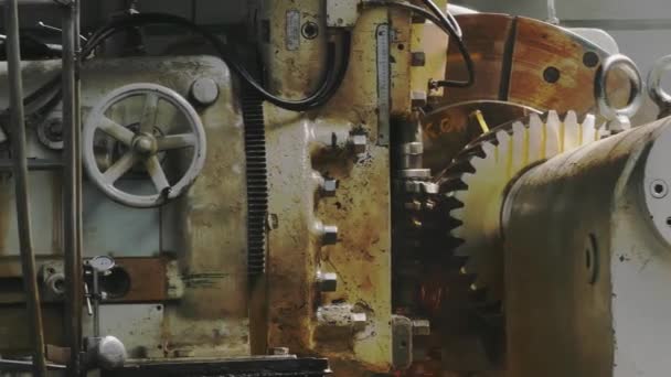 Rolling forming rolls metal works. Rolling mill machine for rolling steel sheet. Mill machine with oil close up. Rolling mill preparation workshop. Machining of machine parts. Close up.  - Footage, Video