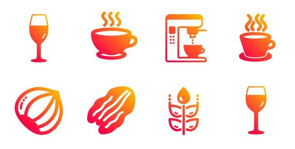 Kahve makinesi, kahve fincanı ve fındık ikonu seti. Glütensiz, fındıklı ve şarap kadehli tabelalar. Vektör - Vektör, Görsel