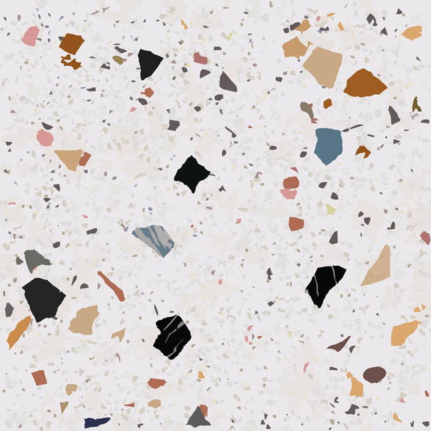 Tile terrazzo vector pattern with colorful stone on grey marble background for seamless concrete rock wallpaper - Vector, Image