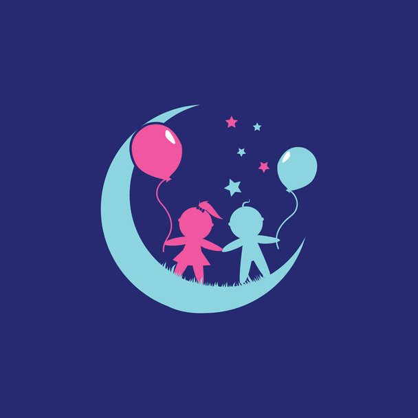 children, boy and girl holding hands with balloons - Vecteur, image