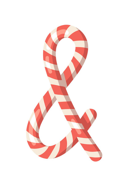 Cartoon vector illustration Christmas Candy Cane. Hand drawn sign font. Actual Creative Holidays sweet symbol ampersand - Vector, Image