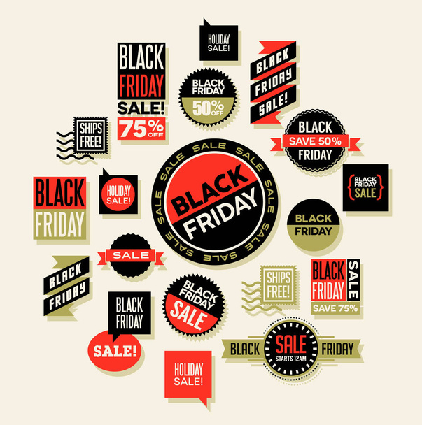 Großes Angebot an Werbespots und Clip-Art für Black Friday und Feiertagsverkäufe.  - Vektor, Bild