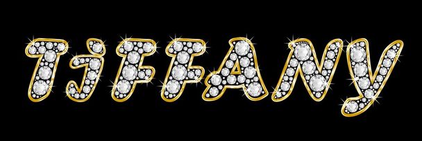 το όνομα tiffany ορθογραφία bling διαμαντιών, με λαμπρό, λαμπρό χρυσό πλαίσιο - Φωτογραφία, εικόνα
