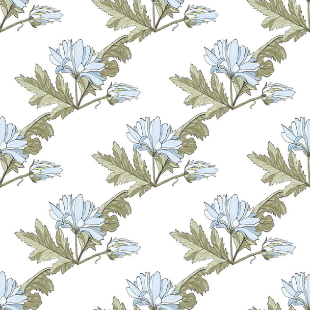Seamless pattern with white chrysanthemums and leaves. - Vektor, obrázek