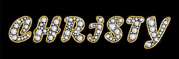 το όνομα Κρίστι ορθογραφία bling διαμαντιών, με λαμπρό, λαμπρό χρυσό πλαίσιο - Φωτογραφία, εικόνα