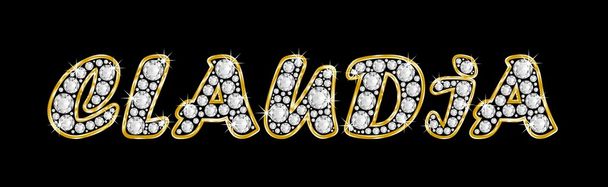 der Name claudia geschrieben in Bling-Diamanten, mit glänzend goldenem Rahmen - Foto, Bild