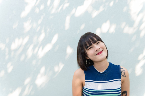 Portrait of hipsters asian beautiful teen girl outdoor - Fotó, kép