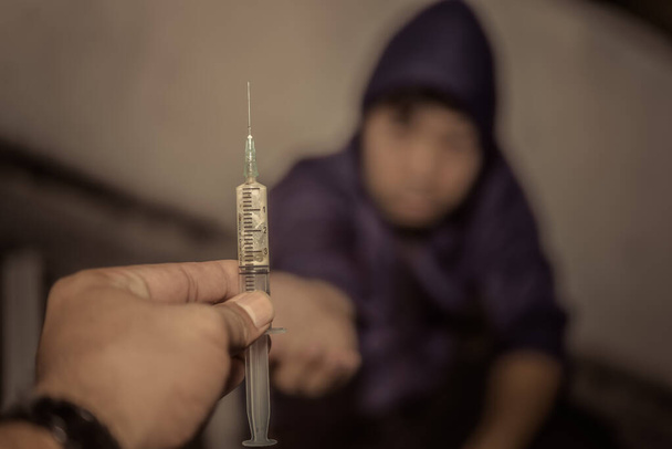 Give heroin for addict,No to drug,just say no,world anti drug day concept - Foto, Imagem