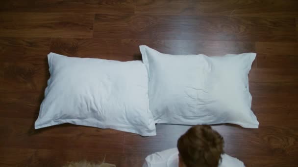 Happiness. Tired Couple Go To Bed. - Materiał filmowy, wideo