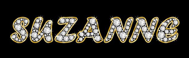 der Name Suzanne, geschrieben in Bling-Diamanten, mit glänzend goldenem Rahmen - Foto, Bild
