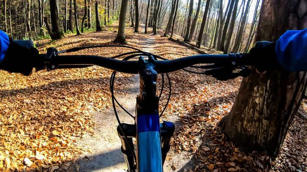 Amatér jezdec na kole enduro na trase v podzimní sezóně - Fotografie, Obrázek