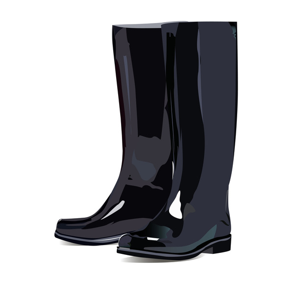 Black rubber boots with white background. - Vetor, Imagem