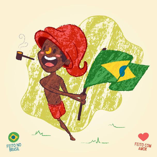 Saci Perere, one-legged rowdy boy holding brazilian flag - Vector, Image