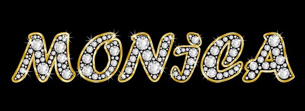 der Name Monica in Bling-Diamanten geschrieben, mit glänzend goldenem Rahmen - Foto, Bild