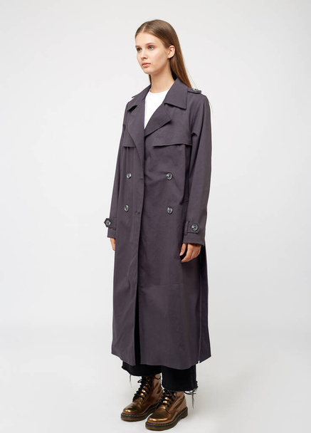 Female trench coat. Charcoal color. Isolated on white background. - Valokuva, kuva