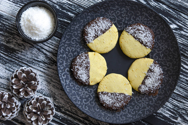 New Year's corn cookies with chocolate and coconut   - Photo, Image
