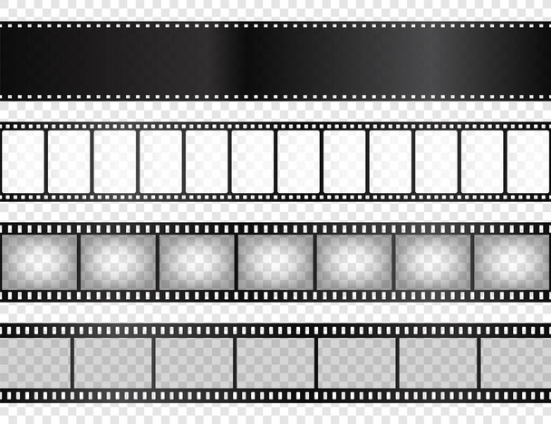 Realistic film strips collection on transparent background. Old retro cinema strip. Vector photo frame. - Vector, Image