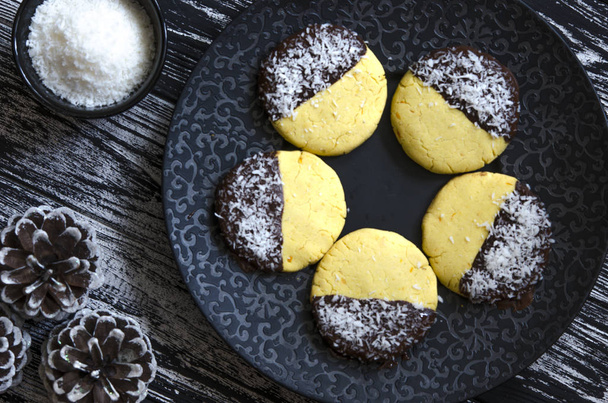 New Year's corn cookies with chocolate and coconut   - Photo, Image