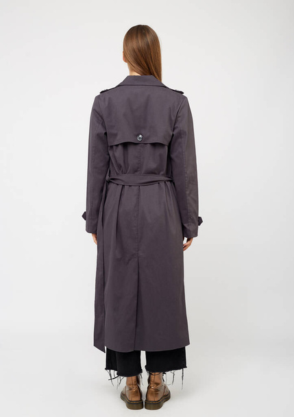 Female trench coat. Charcoal color. Isolated on white background. - Valokuva, kuva