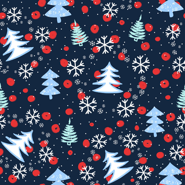 Bezešvé vzory s vánočními stromky a sněhem - Vektor - Vektor, obrázek