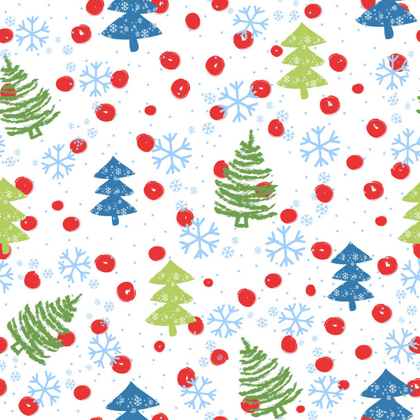 クリスマスツリーと雪のシームレスなパターン-ベクトル - ベクター画像