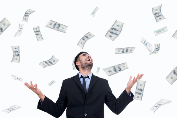 Hombre de negocios feliz con mucho dinero en dólares
 - Foto, imagen