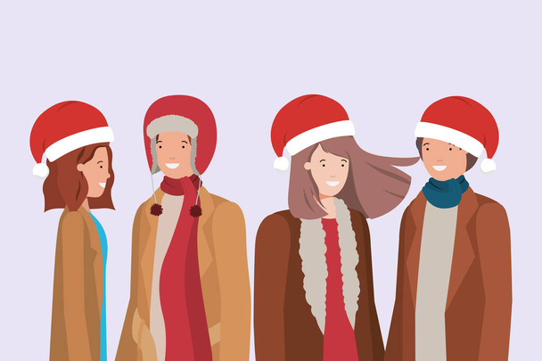 giovani coppie con vestiti invernali personaggi
 - Vettoriali, immagini