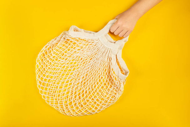 Baumwolle String Mesh Bag, wiederverwendbare Einkaufstasche für Lebensmittel - Foto, Bild