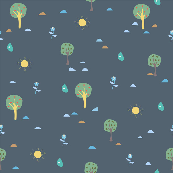 Floral seamless Pattern, trees Background. Vector illustration  - Vector, Image