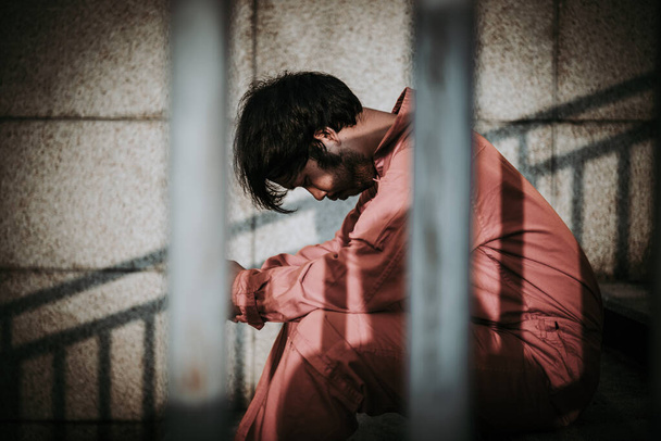 asian man in prison uniform, prisoner concept - Photo, image