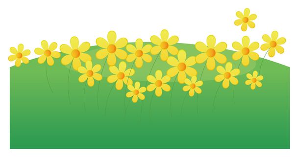 黄色の花と緑の芝生 - 写真・画像