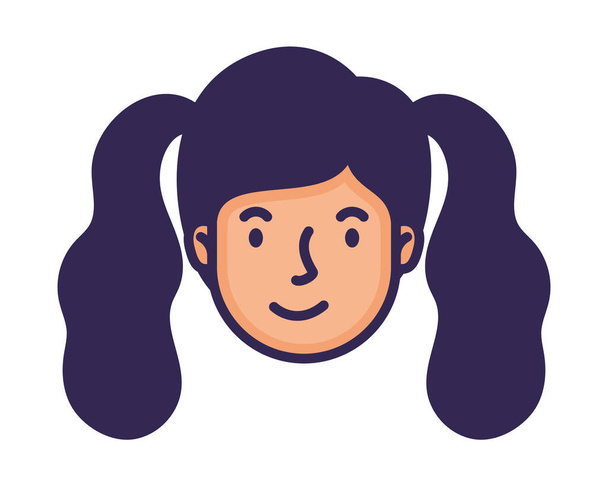 head woman face with two hair tails character - Vector, Image