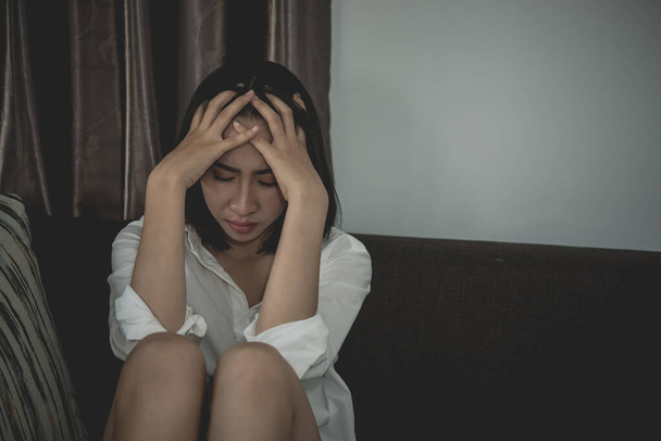 Asian woman sad from love,She worry because stress from boyfriend,Heartbreak woman concept,Thailand people - Foto, Imagem
