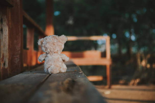 Alone teddy bear out door vintage dark tone style - Fotografie, Obrázek