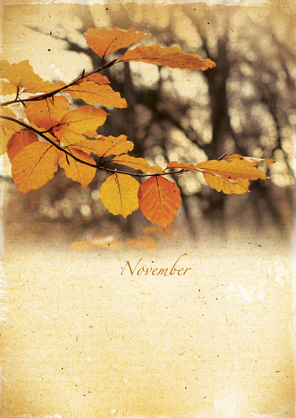 Kalendarz retro. listopada. rocznika jesień krajobraz. - Zdjęcie, obraz