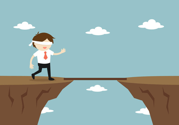 Business concept, Blindfolded businessman is walking to the cliff. Vector illustration. - Vector, Image