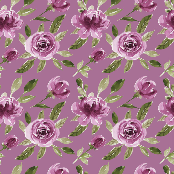 seamless pattern of watercolor floral purple - Vector, Imagen