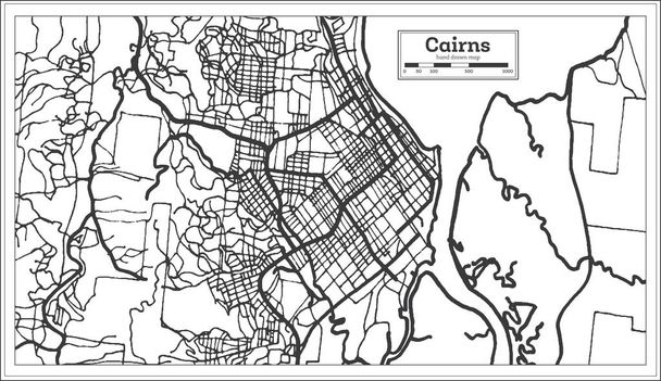 Cairns Australia City Map in Black and White Color (en inglés). Mapa del esquema
. - Vector, Imagen