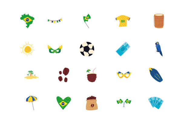 set of icons of rio de janeiro carnival on white background - Vector, Image