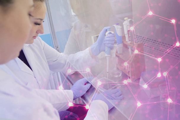 Deux jeunes femmes scientifiques de laboratoire travaillant au laboratoire avec des tests  - Photo, image