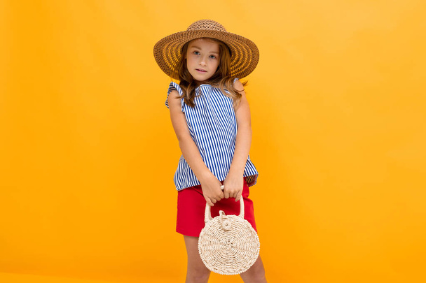 beautiful fashionable girl in straw hat  - Photo, Image