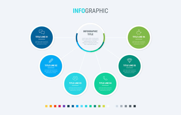 Timeline infographic design vector. 6 options, circle workflow layout. Vector infographic timeline template. Cold palette. - Vector, Image