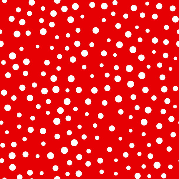 Náhodně rozptýlený polka tečka vzor, abstraktní červené a bílé pozadí, bílé tečky na červené. - Vektor, obrázek