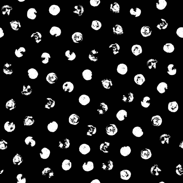 Náhodně rozptýlený polka tečka vzor, abstraktní černé a bílé pozadí, bílé tečky na černé. - Vektor, obrázek