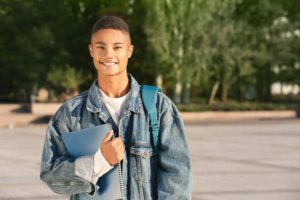 Portrait of teenage African-American student outdoors - Fotoğraf, Görsel