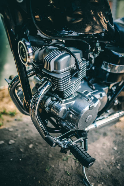 Closeup of motorcycle engine  on background - Photo, Image