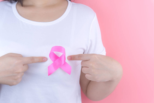 Healthcare, medicine and breast cancer awareness concept. Closeu - Photo, Image