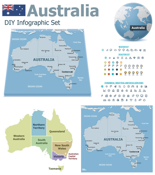 オーストラリア マップ マーカー付き - ベクター画像