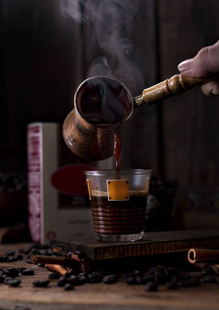Turkish coffee on a wooden table and of - Image - Foto, afbeelding
